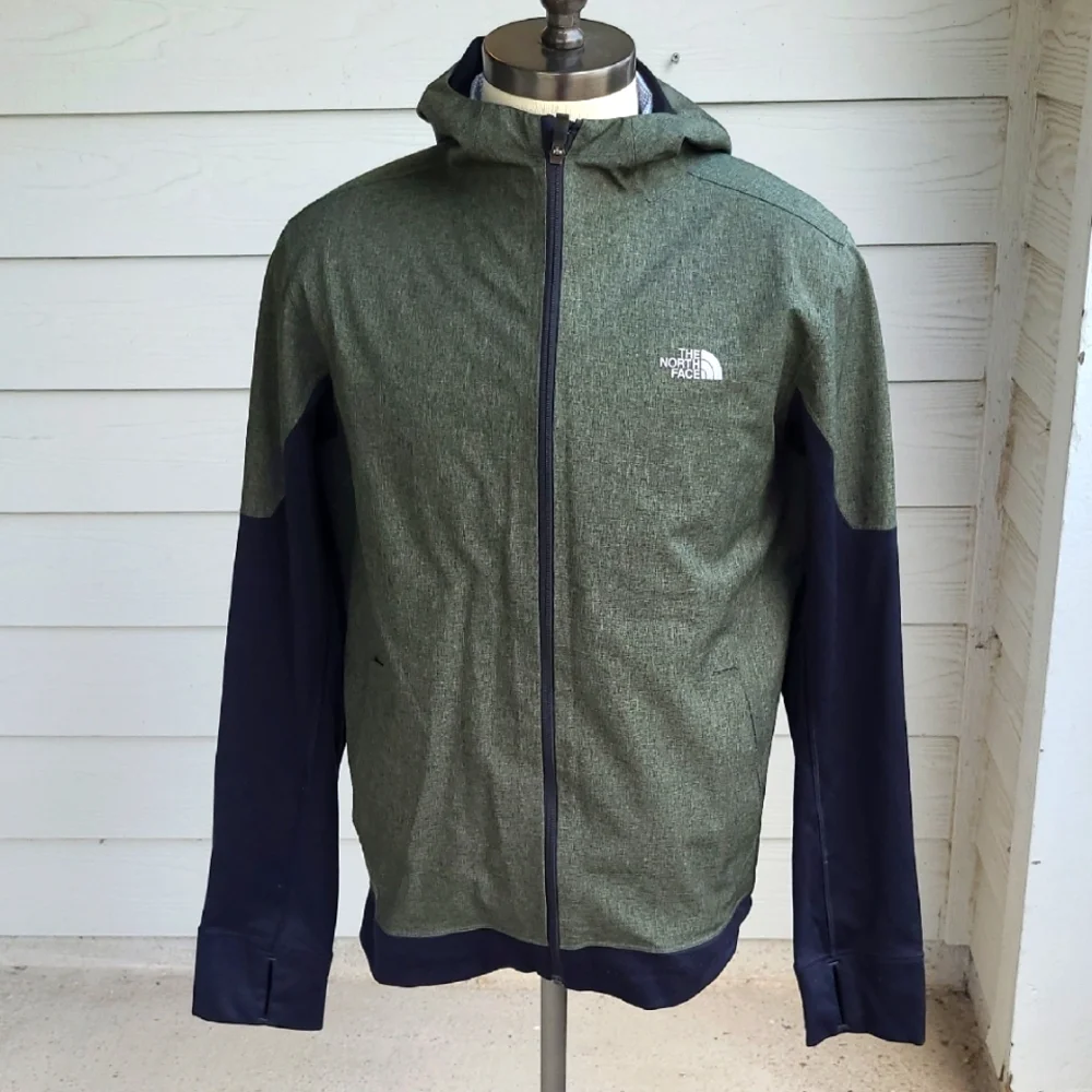 THE NORTH FACE Dark Green Black Polyester Shell Sz L Mens Hooded Full Zip Jacket